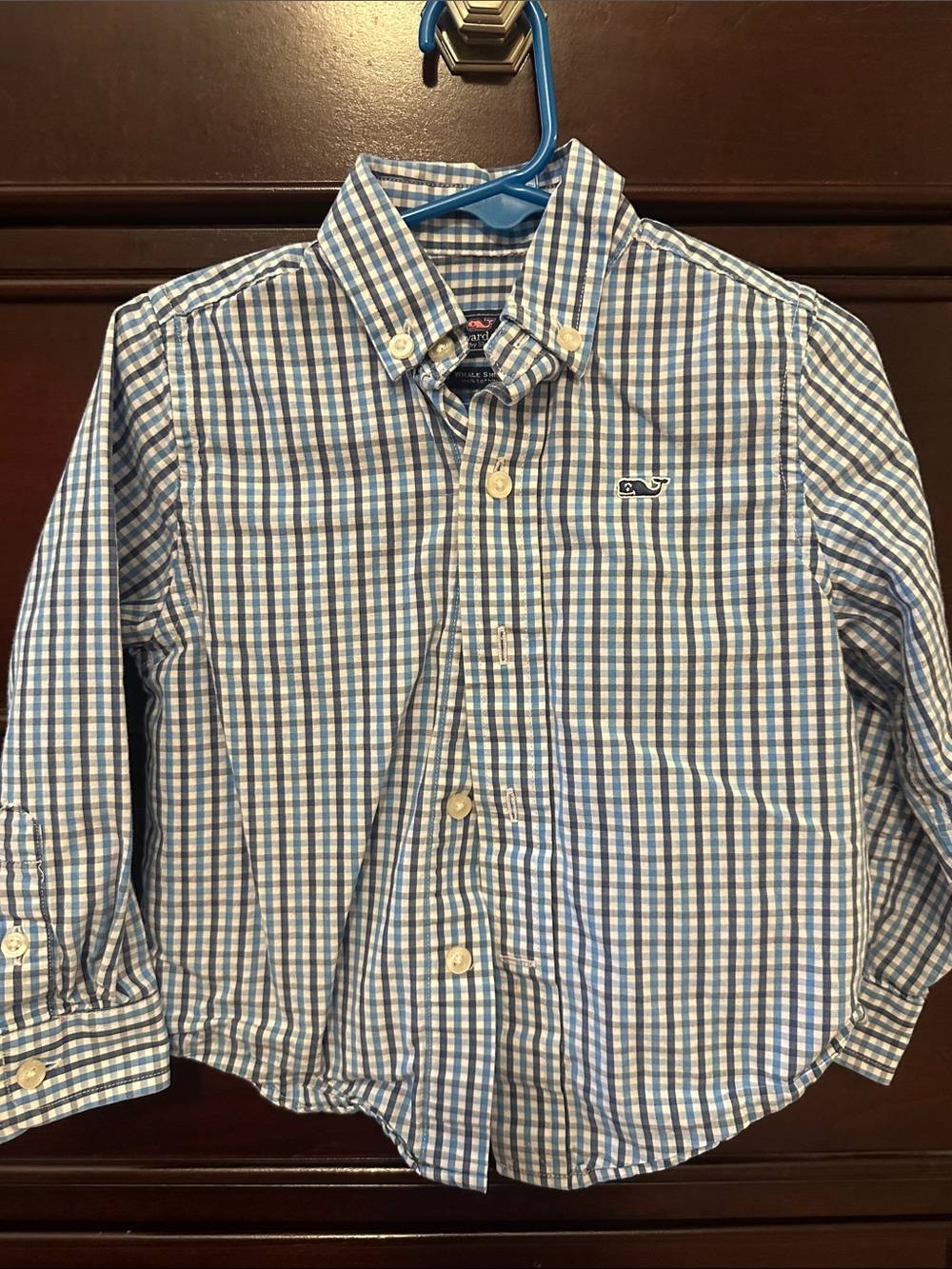 Vineyard Vines Boys Blue and White Gingham Button-Down Shirt 2T